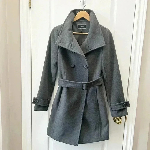 Le Chateau Pea Coat Double Breasted Belted Winter  Coat Charcoal Grey Size XS - Picture 5 of 15